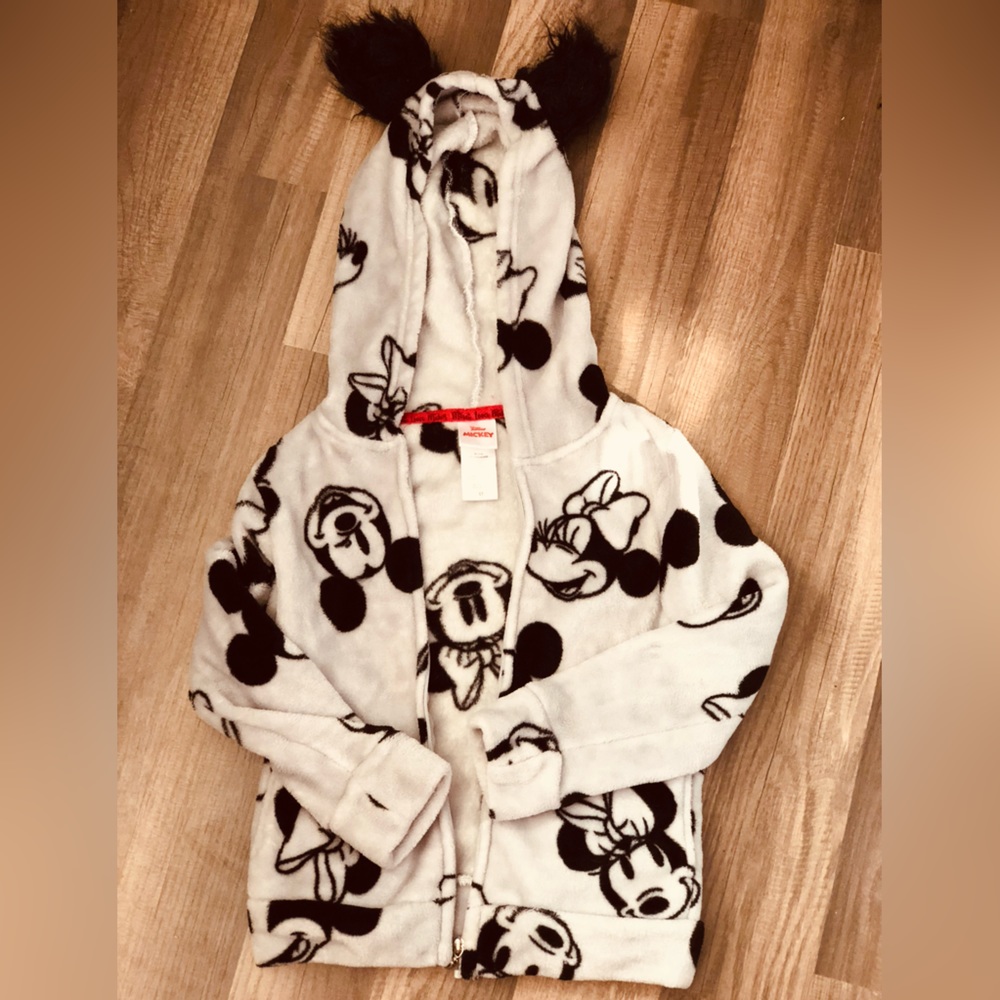 EUC to LIKE NEW Girls 5T Hooded Mickey and Minnie Mouse Full Zip Fleece.